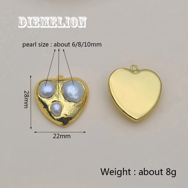 Colgante de perlas naturales de agua dulce con forma de corazón chapado en oro de 18 quilates para fabricación de joyería DIY collares de moda accesorios para pendientes