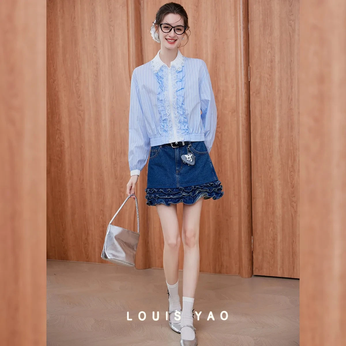 

LOUIS YAO Striped Women's Blouses Lightweight Coat 2025 Autumn Pocket Embroidered Pattern Long Sleeve Shirts Jackets Women's Top
