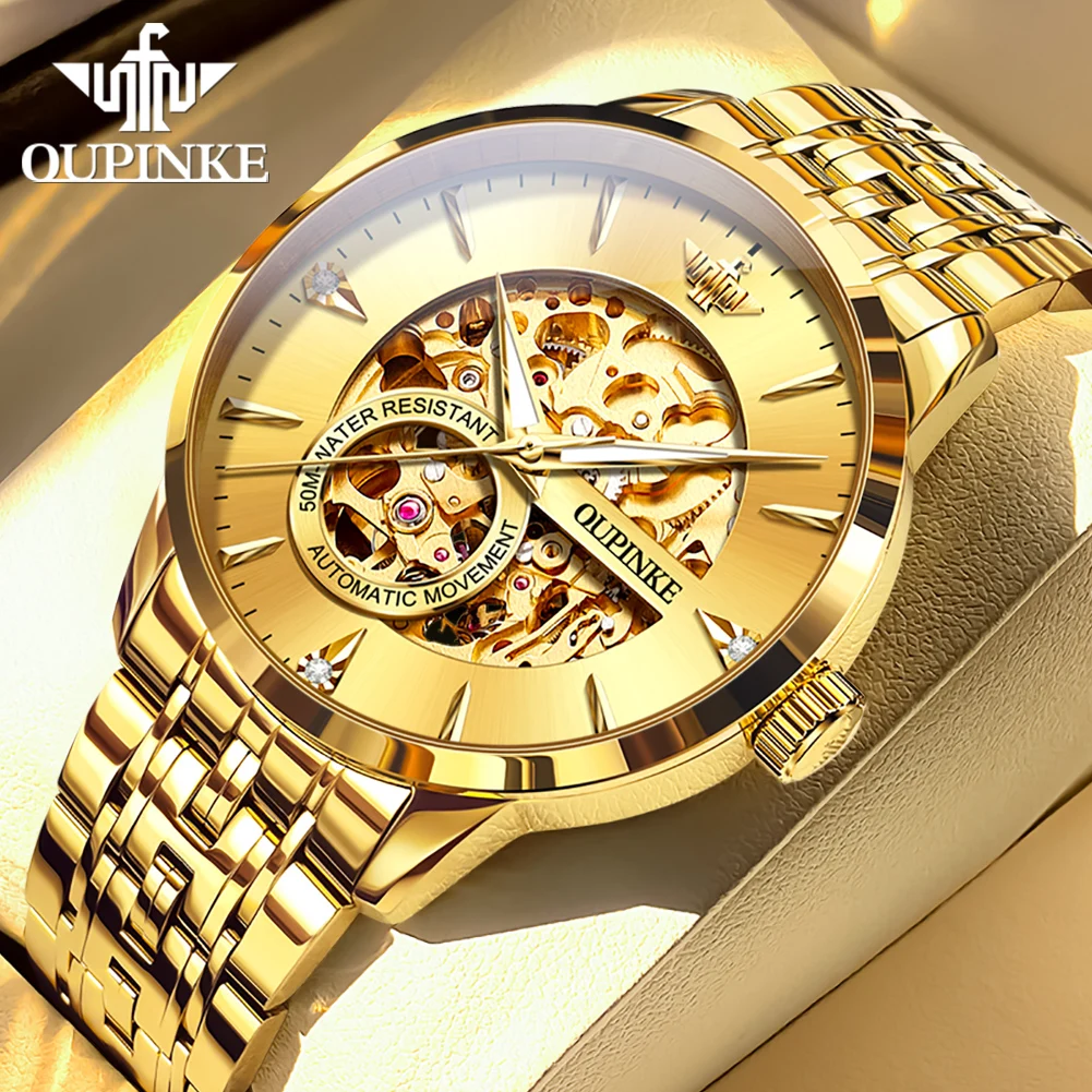 

OUPINKE Top Brand High Quality Original Man Watch Luxury Fashion Stainless Steel Skeleton Automatic Mechanical Watches for Men