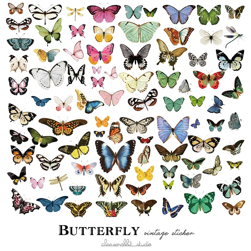 80 Pieces Vivid Butterfly Stickers Junk Journal Vintage Butterfly Stickers Aesthetic Album Card Making Scrapbooking Material