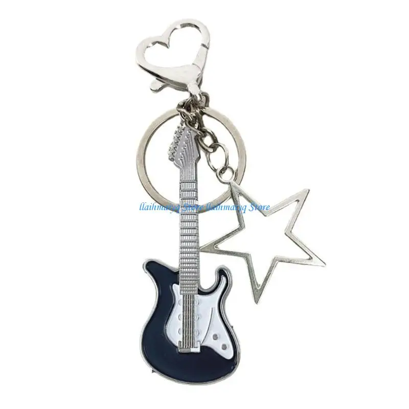 573B Harajuku Y2k Guitar Hollow Star Keychain for Women Sweet Cool Trend Fashion
