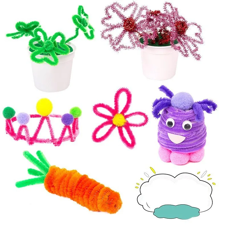 100PCS Colorful Plush Twister Stick Toys DIY Handmade Flower Bouquet Material Pack Encryption Plush Twister Stick Puzzle Toys