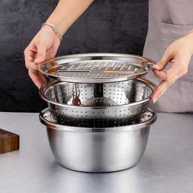 

Multifunctional Kitchen 3 PCS Grater Set 26/28cm Thickened kitchen rice washing sieve drain basin