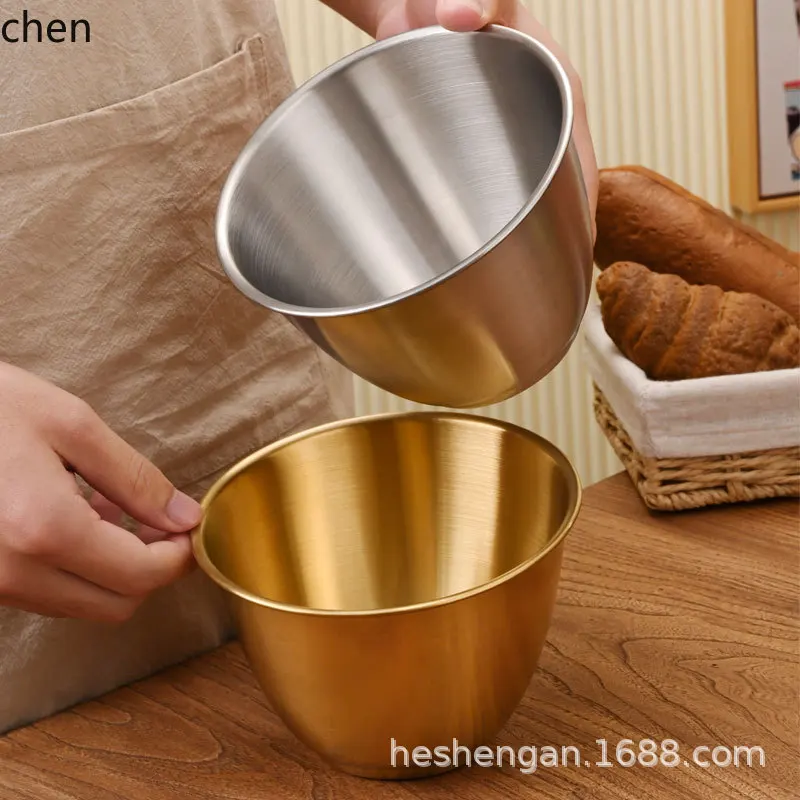 H1 korean stainless steel lettuce bowl gold-colored vegetable bucket slanted rim condiment bowl tableware