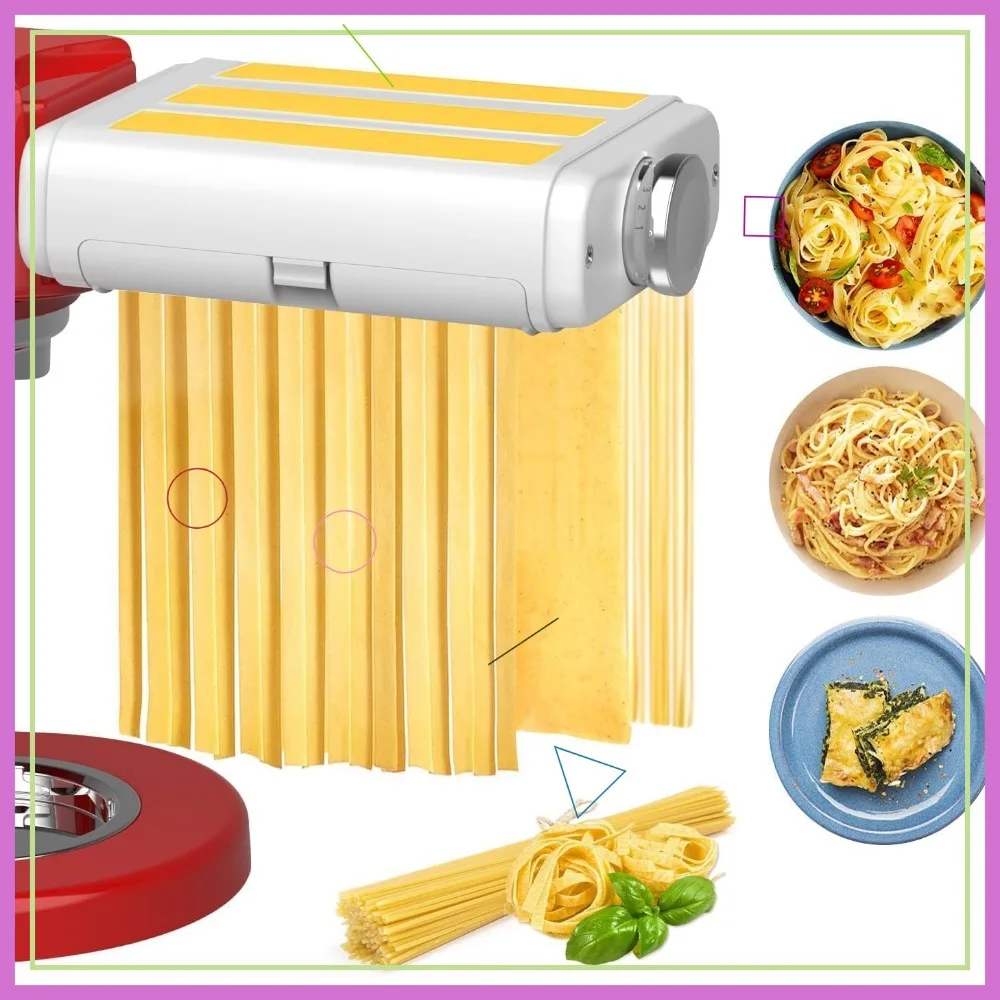 

3-in-1 Electric Pasta Maker Attachment for Stand Mixers, Stainless Steel Noodle Roller and Cutter Set with Cleaning Brush