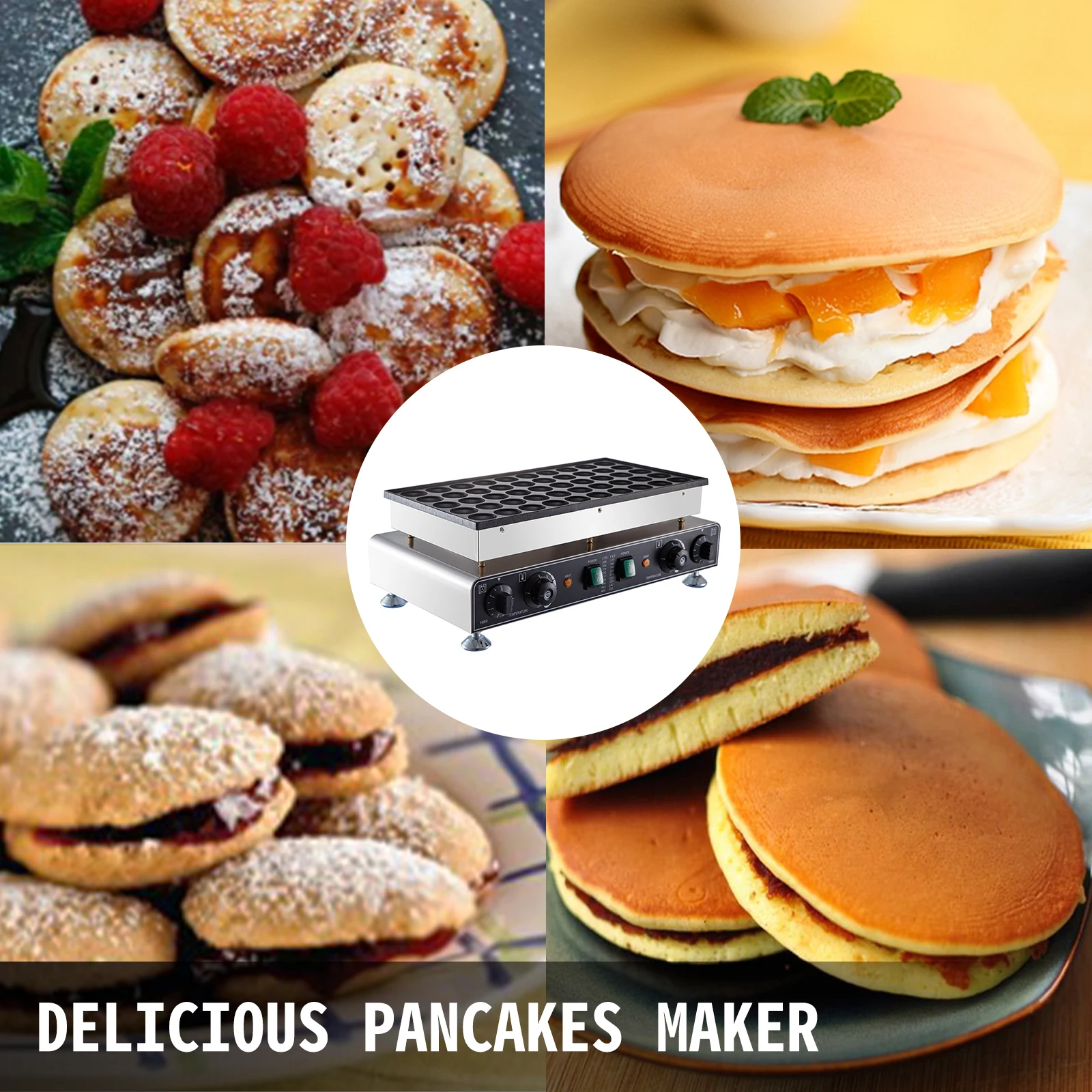 VEVOR Mini Dutch Pancake Baker 50PCS 1700W Commercial Electric Nonstick Waffle Maker Machine 1.8 Inches for Home and Restaurants