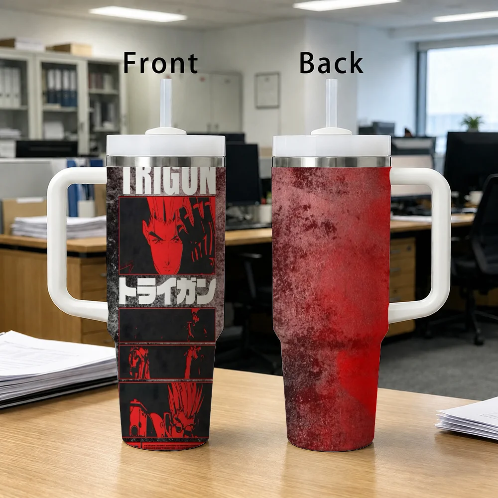 Anime T-Trigun Stampede Vacuum Flasks 40oz Stainless Steel Insulated Tumbler with Handle Straw