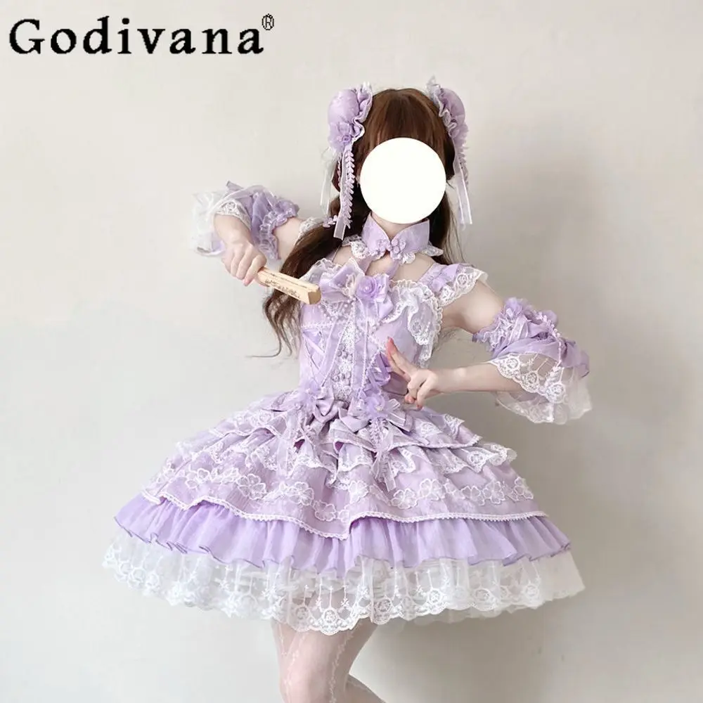 

Original Purple Lolita Cos Dresses Japanese Girls Woman's Sweet Cute Lace Bow Sling Dress Chinese Style Lo Y2k Princess Dress