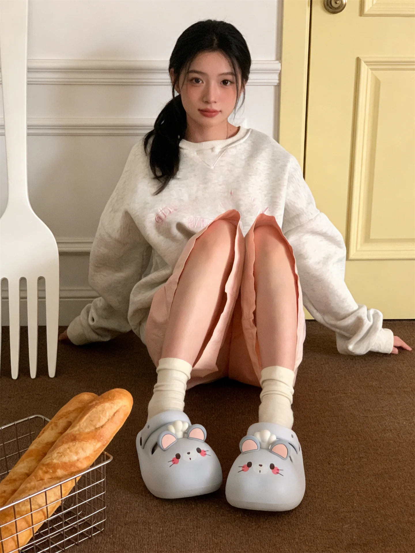 Summer Thick Bottom Mary Jane Anti-Slip Fun Mouse Hole Shoes Women's Beach Vacation Slippers Breathable Water-Proof Home Sandals