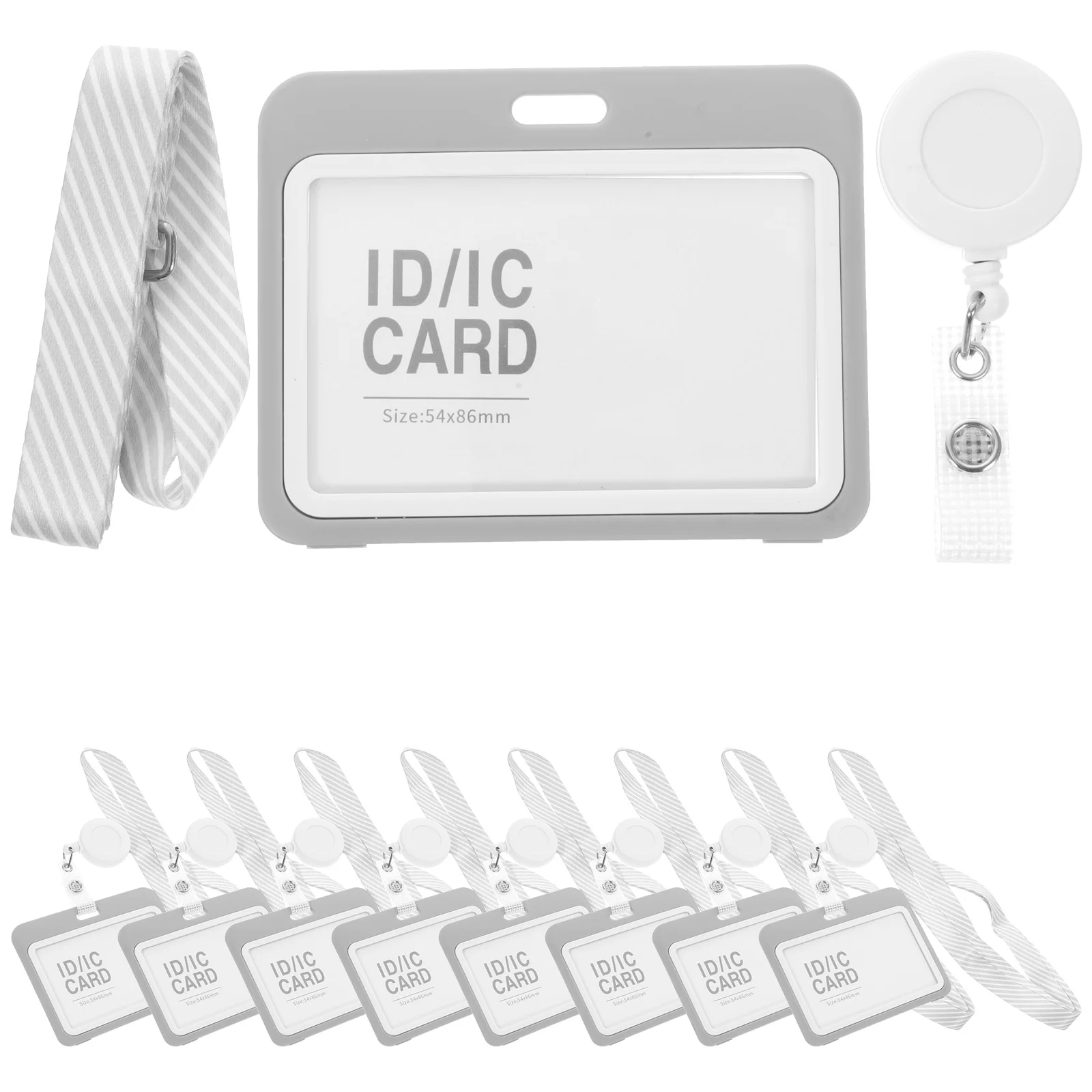 

10 Sets Badge Holders Grey Retractable Lanyard Clear Card Sleeves ID Storage Covers Easy Pull Fit Nurses Staff