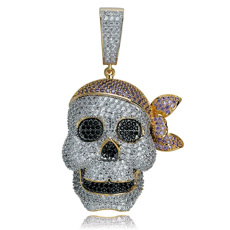 

Hip hop Rock Men's Skull Pendant Necklace Silver Color Iced Out Bling Cubic Zirconia Personality For Men Rapper Jewelry Gifts