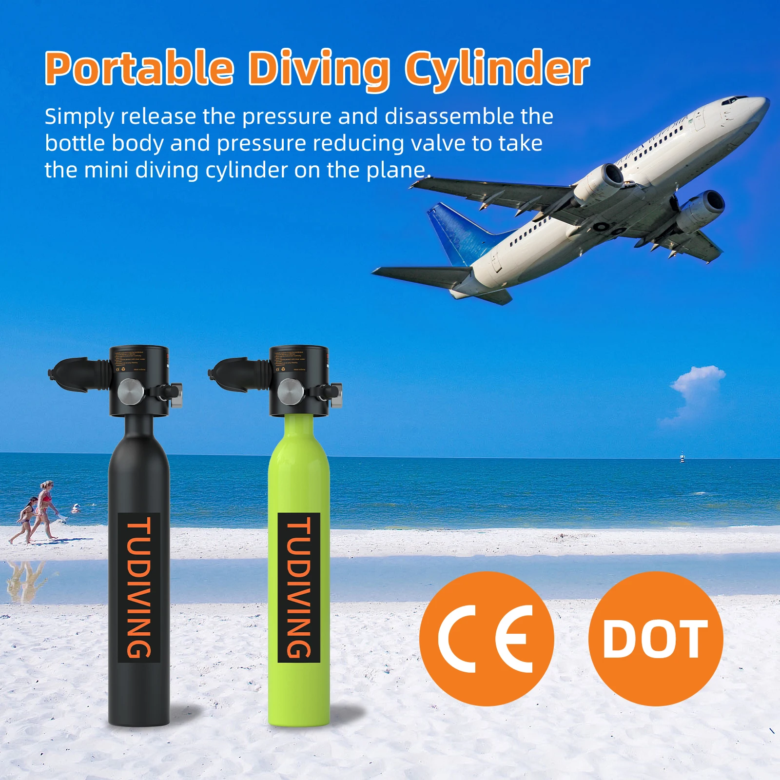 TUDIVING 0.5L Scuba Diving Cylinders Support 5-10 Minutes Reusable Oxygen Tank Diving Equipment Underwater Breathing Cylinders