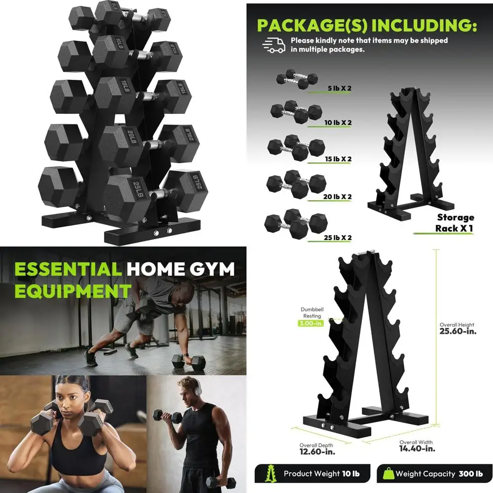 

Набор шестигранных гантелей с резиновым покрытием и стойкой для хранения, 75–550 фунтов, идеально подходит для силовых тренировок в домашнем спортзале