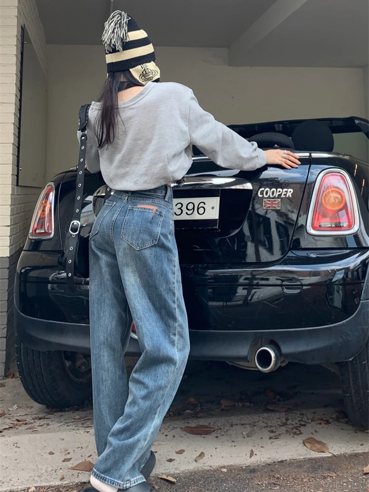 

Синие джинсы Женская одежда с низкой талией Хипстер Y2K 2000S Винтаж Ретро Джинсовая мода Базовый тренд Новый популярный хип Крутой хит