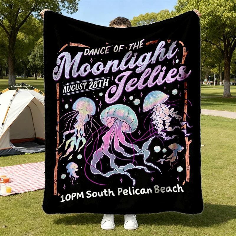 Dance of The Moonlight Jellies Colors Cozy Blanket, Pelican Warm Blanket, Gamer Gift