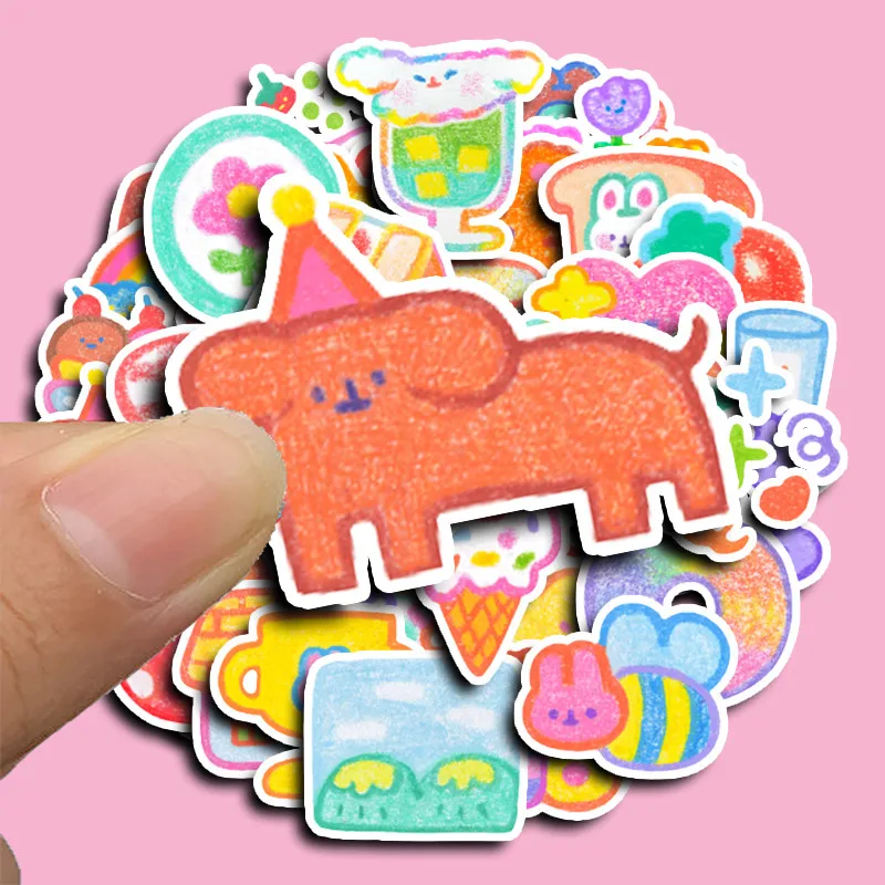 

40 Pcs Crayon-Style Sweet Cartoon Stickers - Food & Cute Bunny Decals for Journals Water Bottle Decor LanLanStickersWorld Store