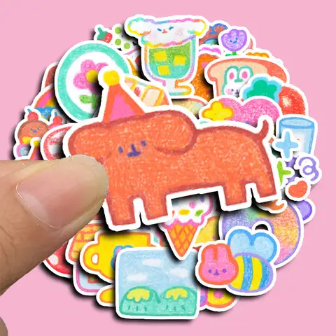 40 Pcs Crayon-Style Sweet Cartoon Stickers - Food & Cute Bunny Decals for Journals Water Bottle Decor LanLanStickersWorld Store