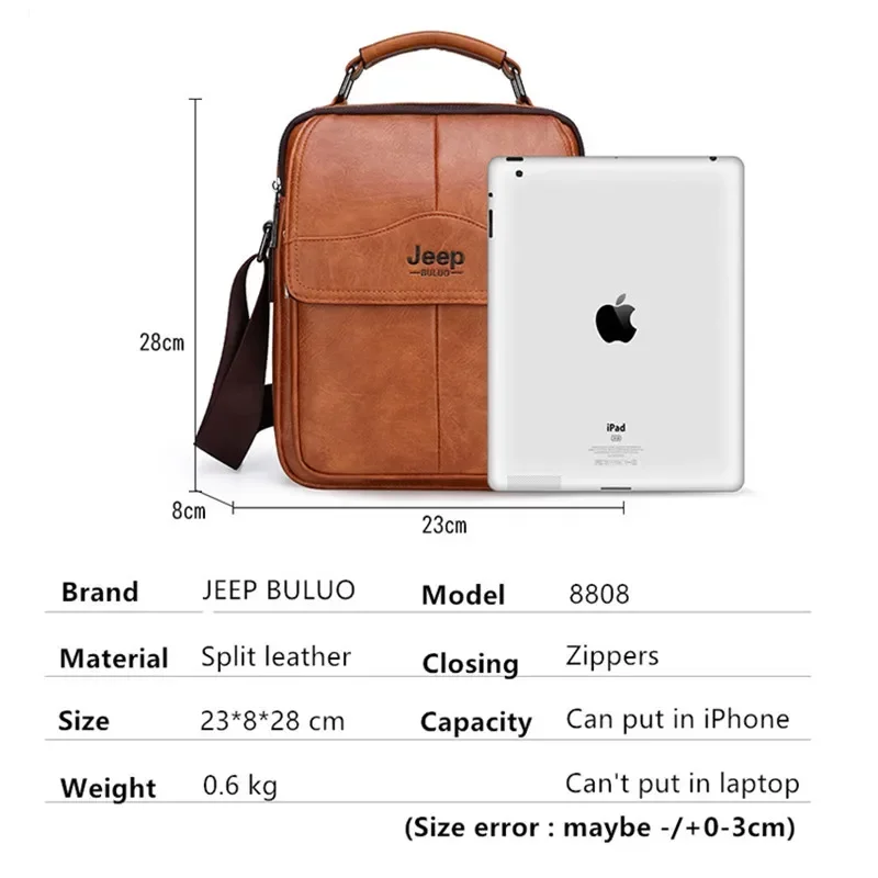 Jeep Buluo Men\'s Shoulder Bag Messenger Bag Verticle Square First Layer Cowhide Business Casual Large-Capacity Backpack