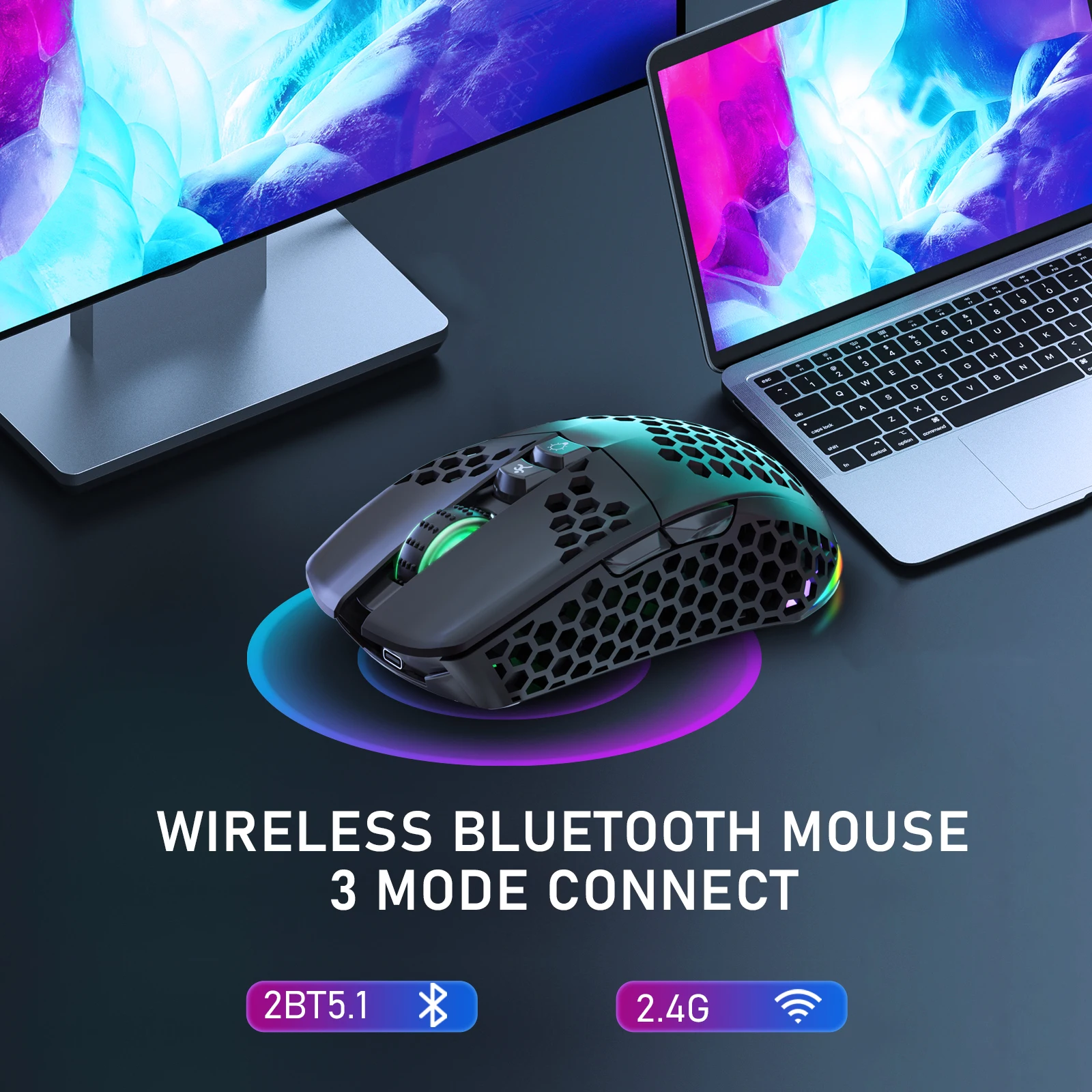 SOLAKAKA SM600 2.4G Wireless Bluetooth Gaming Esports Mouse Rechargeable Type-C 8000DPI 7 Buttons Mice For Computer PC Laptop