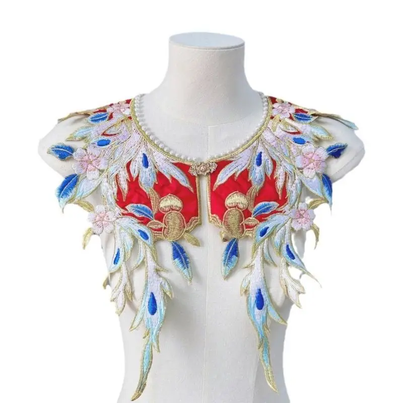 

1Pc Women Chinese Style Exquisite Flower Embroidery Fake Collar Antique Hanfu Retro All-Match Decorative Accessory Fake Collar