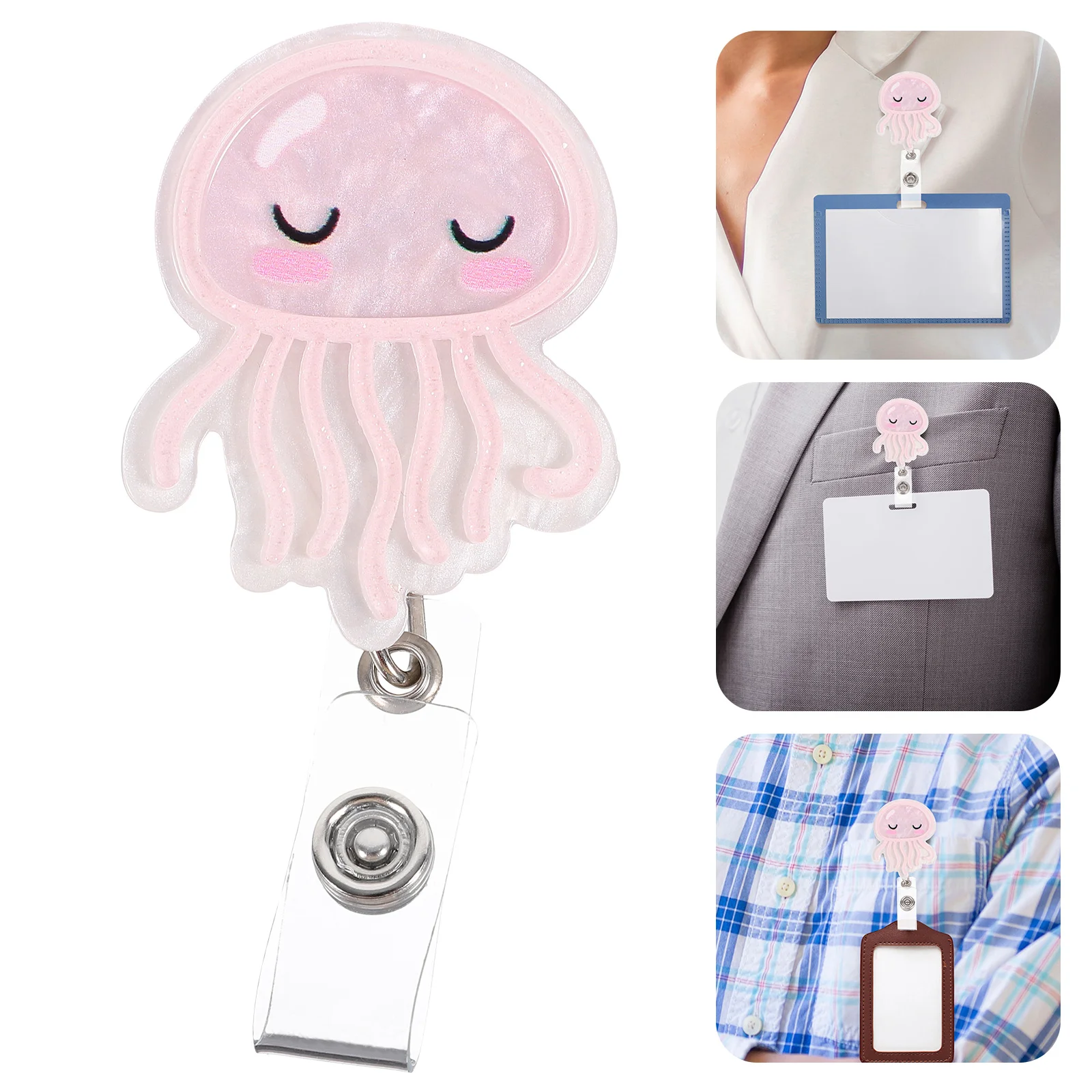 Jellyfish ID Holder Convenient Badge Portable Cute Reels Clip Nurse Acrylic Retractable Holders