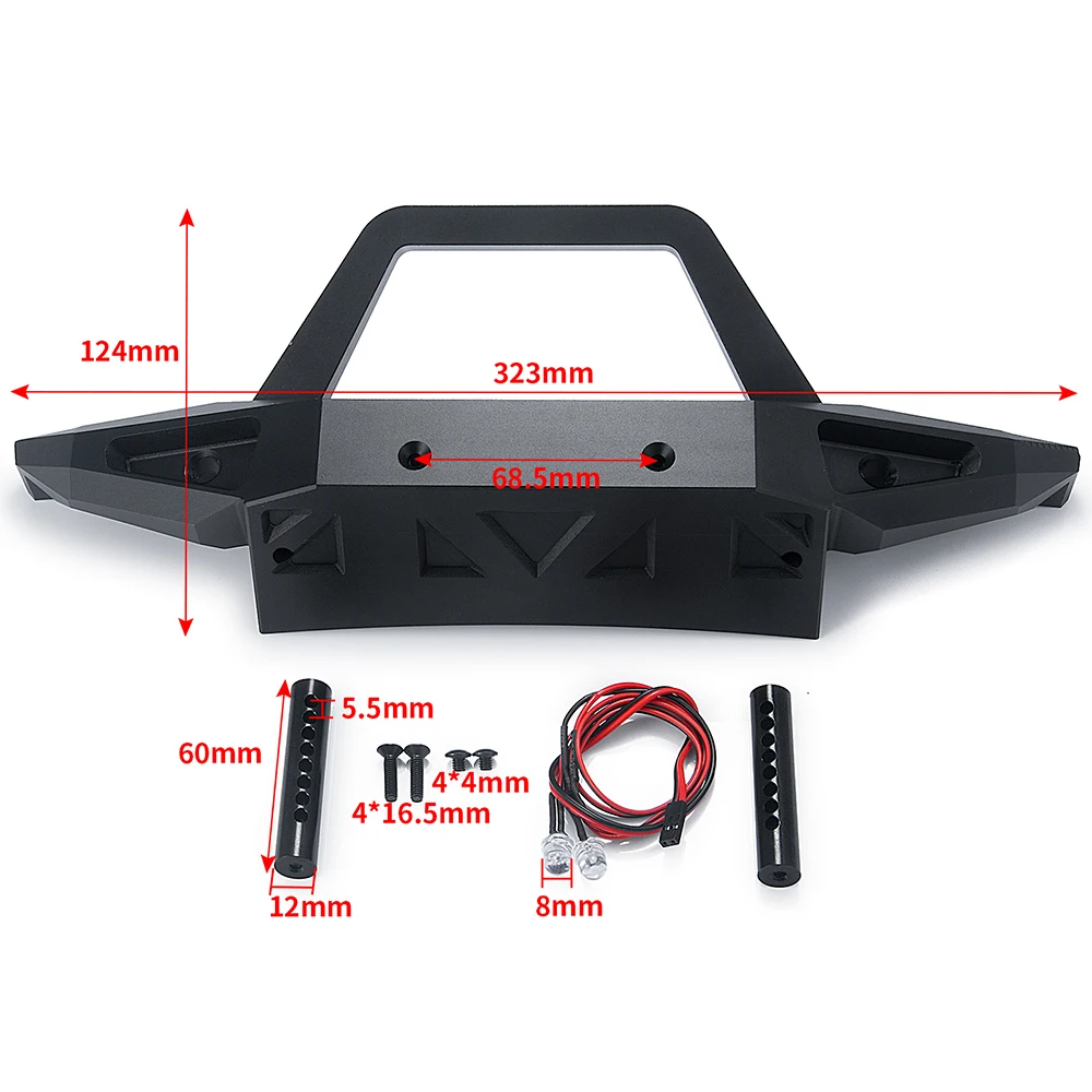 AXSPEED Metal Front Rear Bumper w/ LED Light for Axial SCX6 AXI05000 Wrangler AXI05001 Trail Honcho 1/6 RC Crawler Car Truck