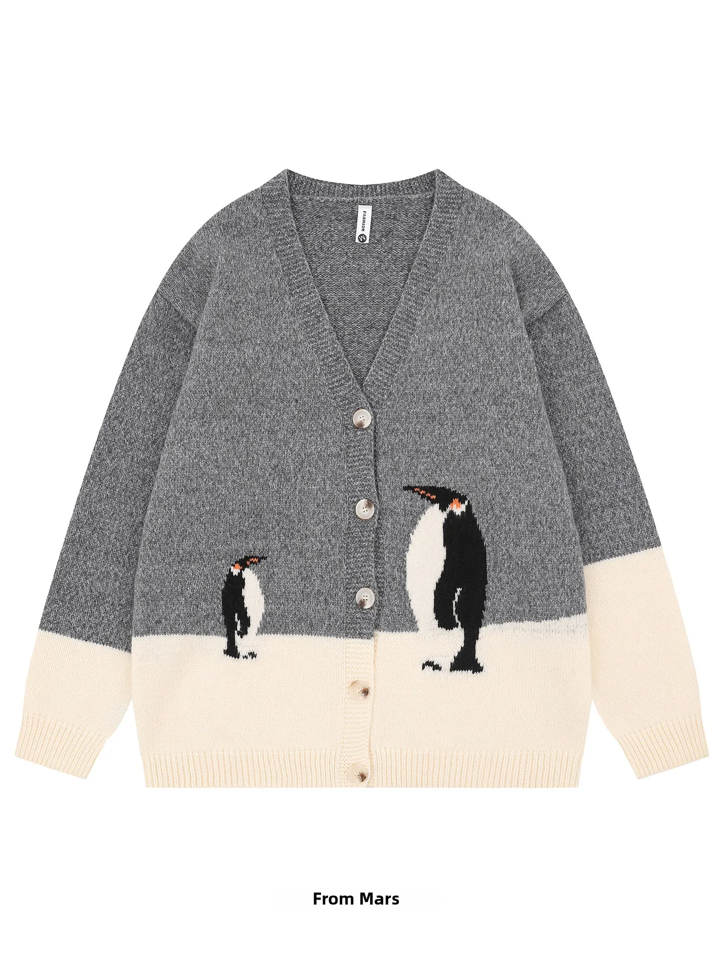 

Свободный вязаный кардиган с V-образным вырезом в японском стиле Lazy Self-Adaptive, с вышивкой и цветовыми вставками