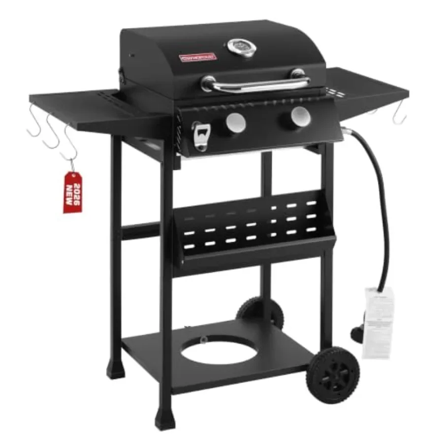 2-Burner Propane Gas Grill with Side Burner, Lid and Hooks
