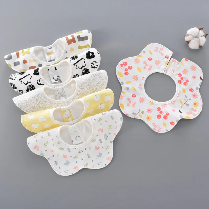 4pcs/Set Cartoon Baby Bibs Soft Cotton Feeding Bibs Waterproof 360 Degree Rotation Newborn Saliva Towel Cute Bibs for Children