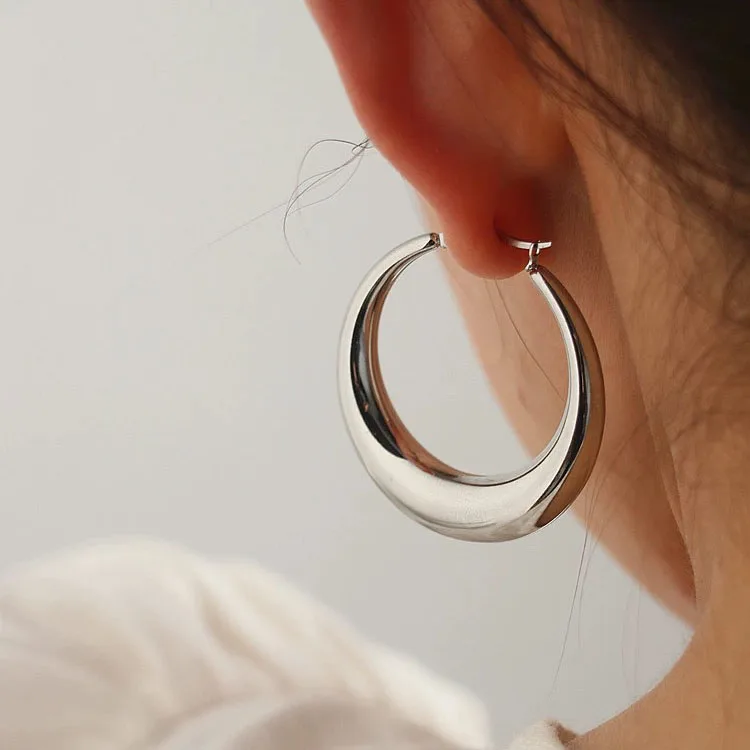 925 Sterling Silver Vintage Earrings For Women Trendy Simple Round Big Earring Jewelry Prevent Allergy Party Accessories Gift view 6