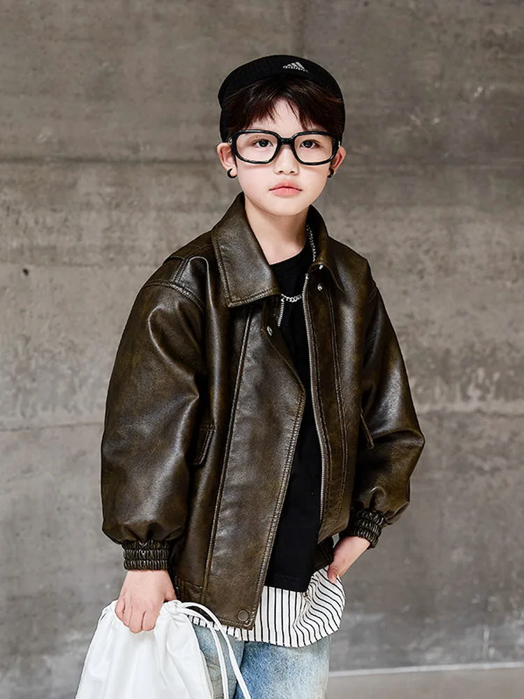 2-15 Years Boys Jackets Children PU Leather Jacket Motorcycle Style Jacket Autumn Fashion Teen Lapel Collar Coats view 2