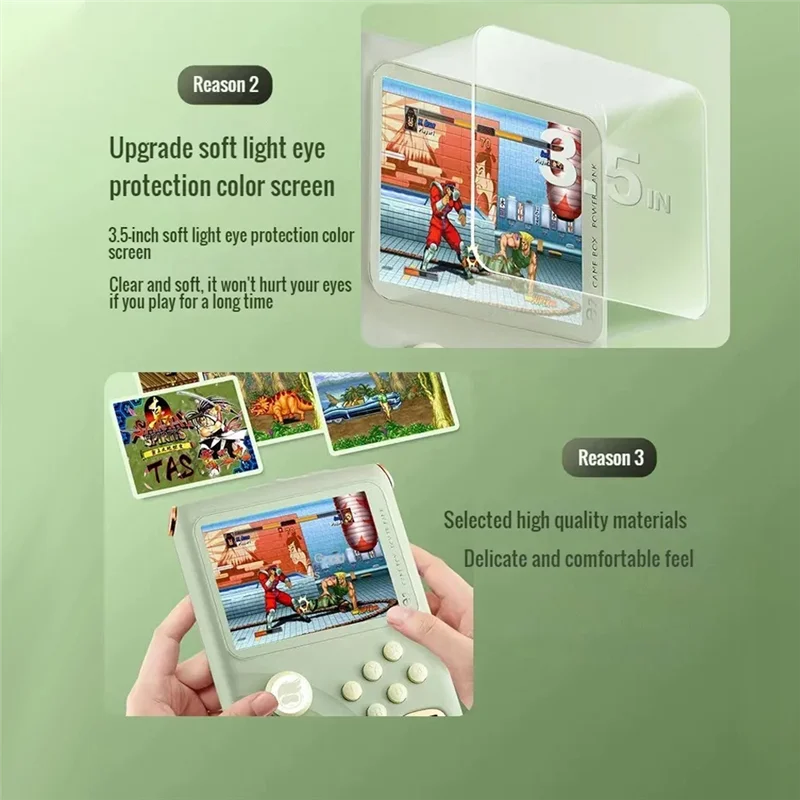 Consola de juegos con banco de energía Pantalla IPS de 3,5 pulgadas 6000 Mah Máquina Arcade de 10000 juegos de 16 bits-Verde Durable Fácil de usar