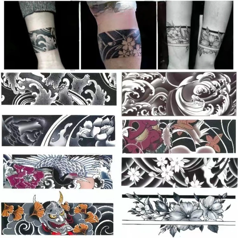 8pc/Set Ring Arm Temporary Tattoos Stickers Waterproof Tatouage Temporaire Homme Female Prajna Cool Art Personality Fake Tattoo