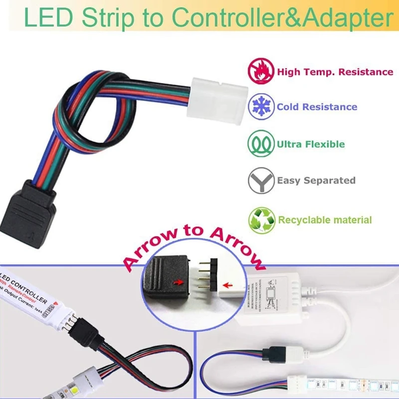 Kit de conector de tira ABLU-LED para tira de LED RGB de 5050, 10Mm, 4 pines, divisor de 2 vías, accesorios DIY para conexión de tira de LED RGB