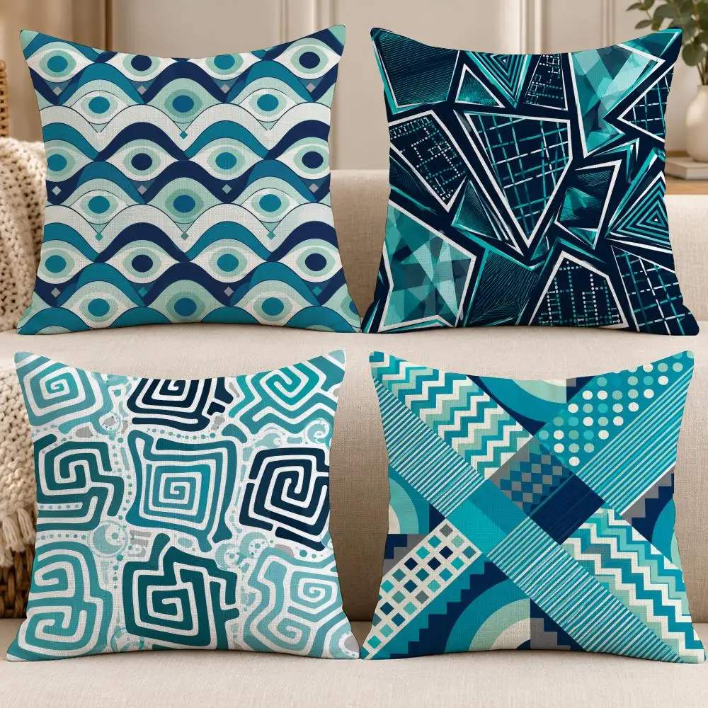 Pattern Fresh B-Blue Fresh Print Cushion Cover Soft Short Cover Washable Sofa Bed Dorm Garden Home Office Chair Decor