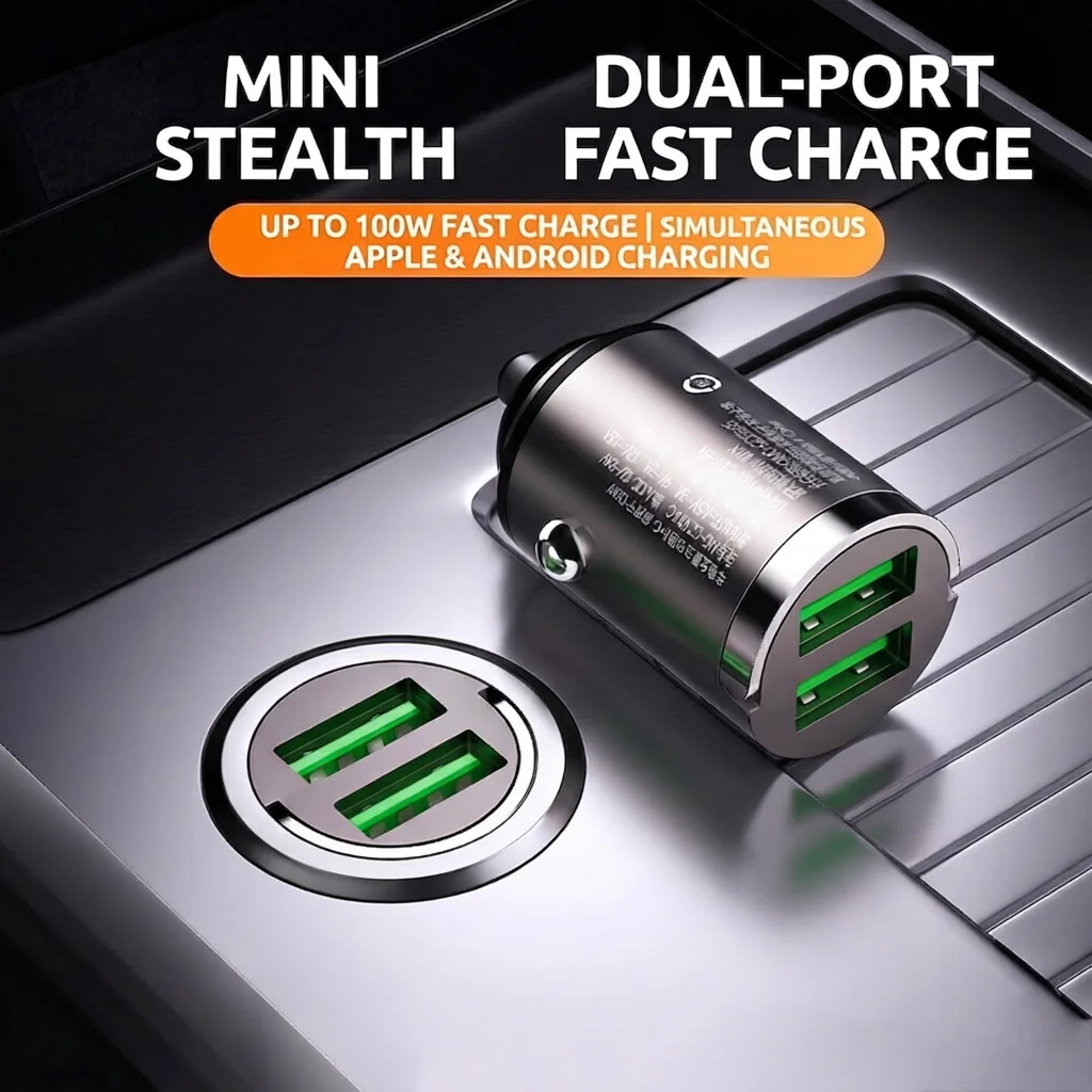 Flush Fit Mini Car Charger 100W Dual Port Fast Charging Auto USB C Adapter with Pull Ring For iPhone 17 16  For Samsung For iPad - view 4