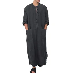 Muslim Fashion Linen Kaftan Middle East Abaya Saudi Arabic Pakistan Thobe Long Robe Gown Jubba Ramadan Men Islamic Clothing 5XL