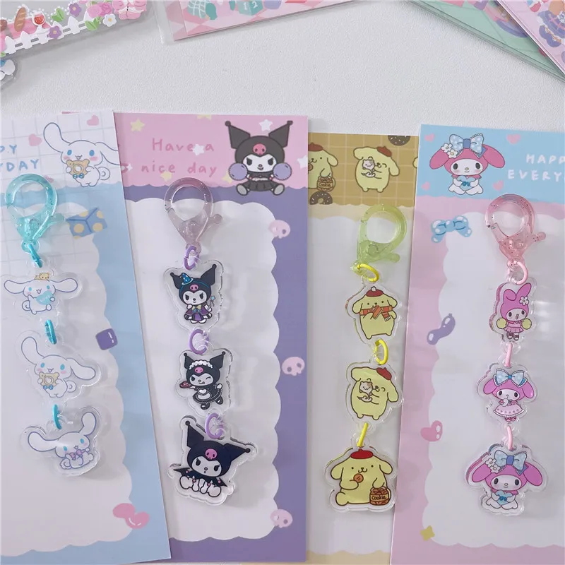 

Kawaii Keychain My Melody Kuromi Cinnamoroll Acrylic Pendant Keychains Cute Pompom Purin Keyring Children Toy Birthday Gifts