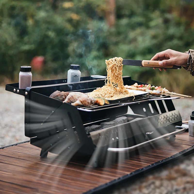 Natureifa-Barbecue à Charbon Pliable Vertical ć T1, Acier Inoxydable, Cuisine en Plein Air, Camping