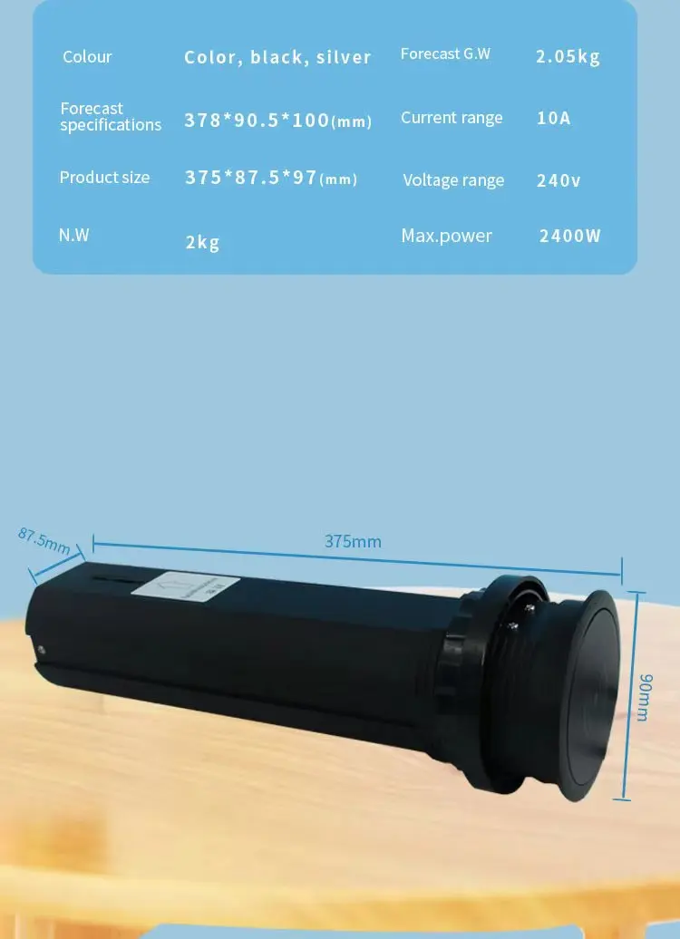 Imagem -02 - Pull-up Soquete de Carregamento sem Fio Cozinha Escondida Balcão ue Power Outlet Tower Usb Led Soquete Tabletop Pull 100 mm