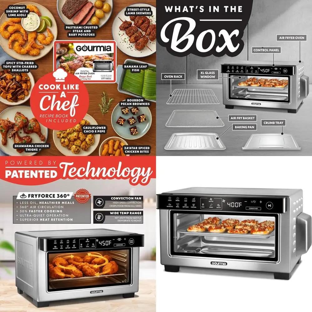 

Digital Air Fryer Toaster Oven - Convection, 4-Slice, 3 Racks, 12 Presets, Stainless Steel