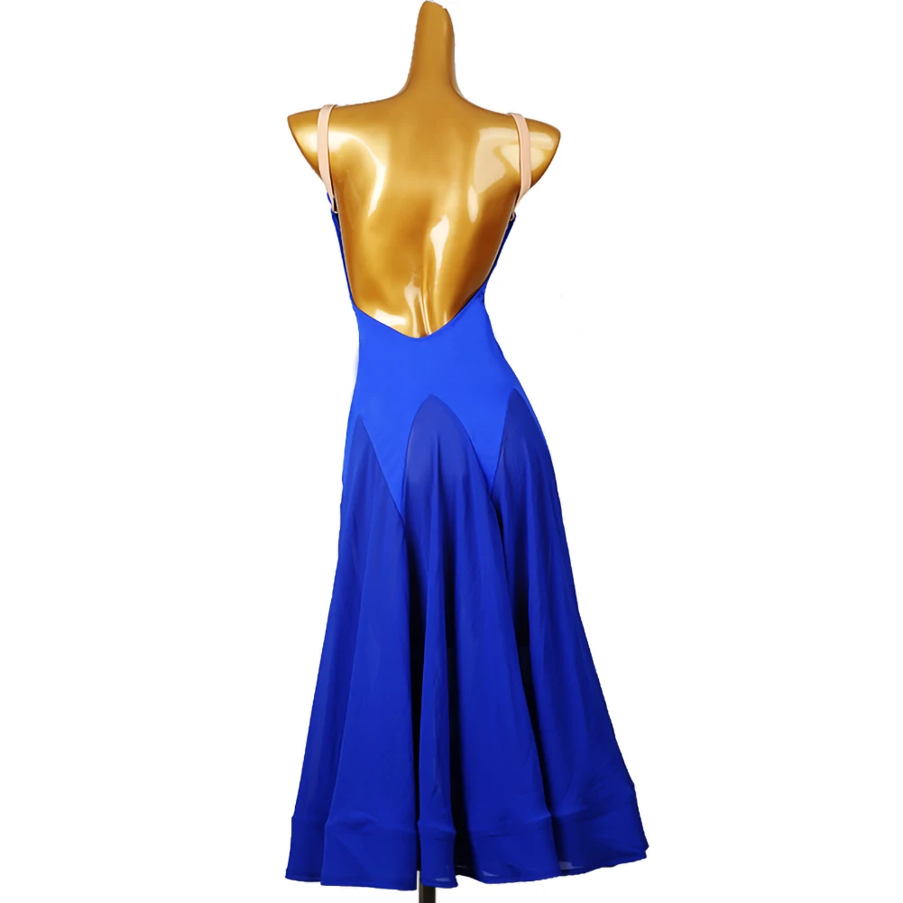 Modern Dance Ballroom Dance Women\'s Figure Skating dress Royal Blue Black Sleeveless Naked Back Modern Big Skirt dress