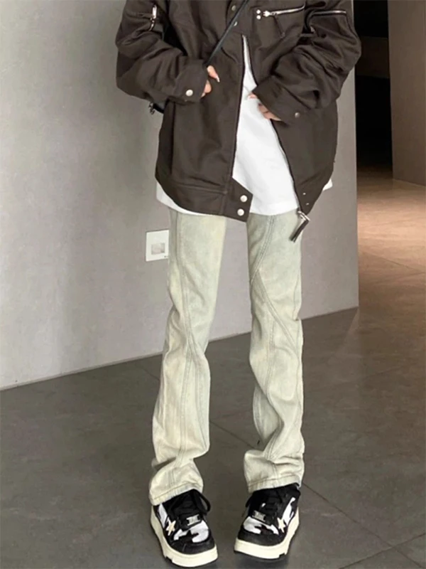 

Мужские джинсы в американском ретро-стиле, зауженные, прямые, с легким расклешением, из хлопкового стрейч-денима, в стиле High Street, повседневные