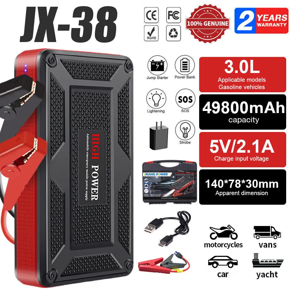 49800Mah Car Battery Booster Jump Starter Pack 12V Emergency Power Bank UK