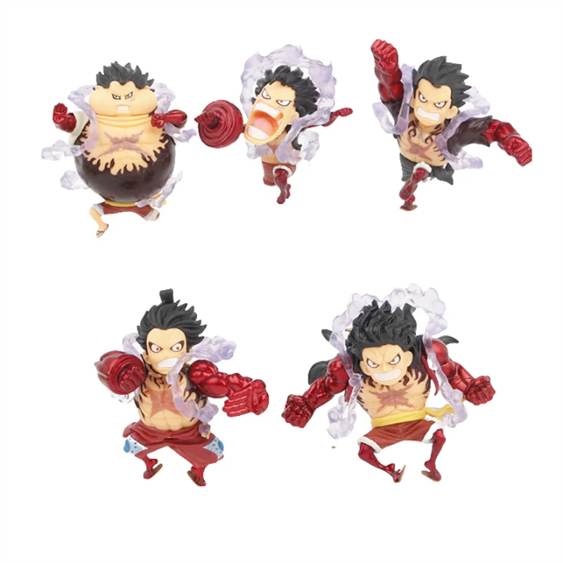 5pcs/set Q Version Anime One Piece Gear 4 Luffy Action Figure Elastic Man Cute Statue PVC Model Toys Collection Children Gifts view 5