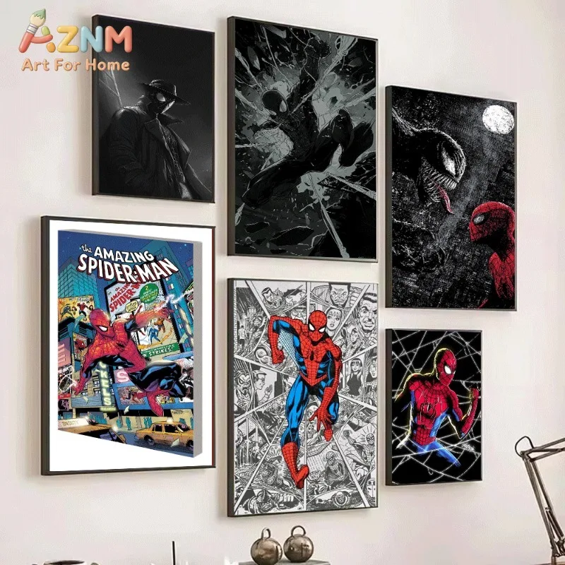 Noir Spider‑Man Dark Comic Style Canvas Wall Art Unframed Canvas Print Marvel Hero Retro Gothic Themed Home Wall Decor Poster
