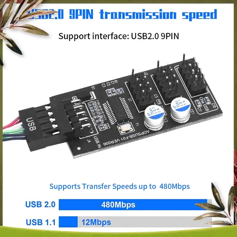 New-9Pin USB Hub Connector USB Splitter 1 To 3 USB2.0 9Pin Header Board Cable For Water Cooling For RGB LED Fan Speed Test Durab