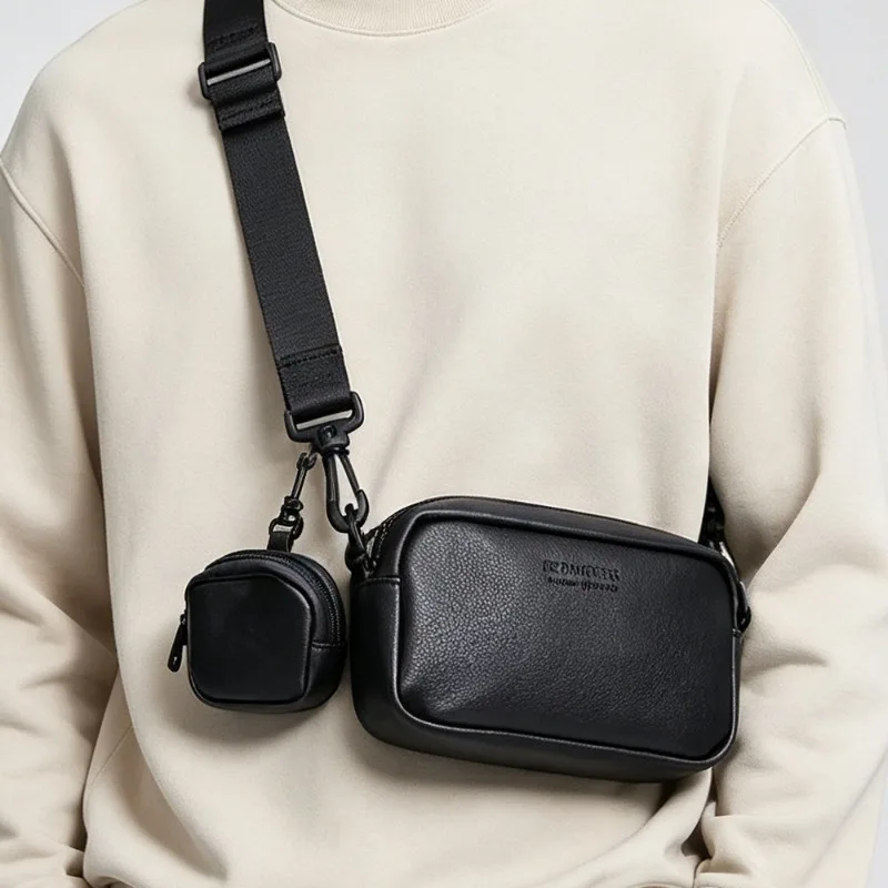 Fashion Crossbody Bags Men Brand Design 2 in 1 Men's Crossbody Bag Luxury Soft Leather Shoulder Bag Mini Square Purse Unisex