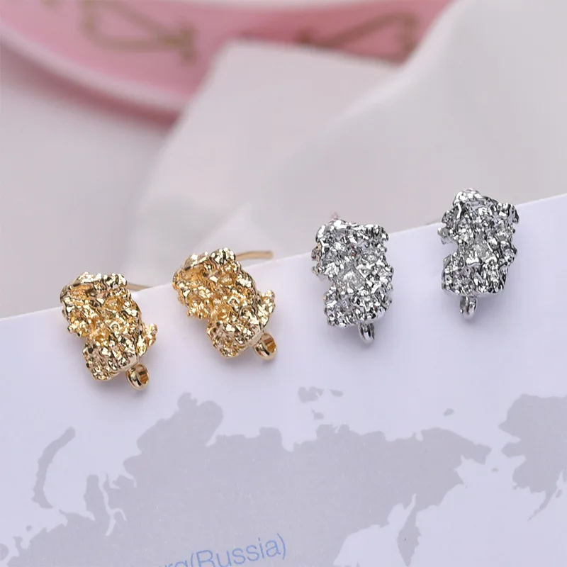 Copper Plated 14K Gold Color Retention Irregular Special-shaped Lava Silver Needle Earrings DIY Ear Jewelry Material Accessories