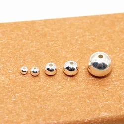 2-8mm sólido 925 prata esterlina contas redondas diy componentes jóias fazendo bola solta espaçadores ocos acessórios